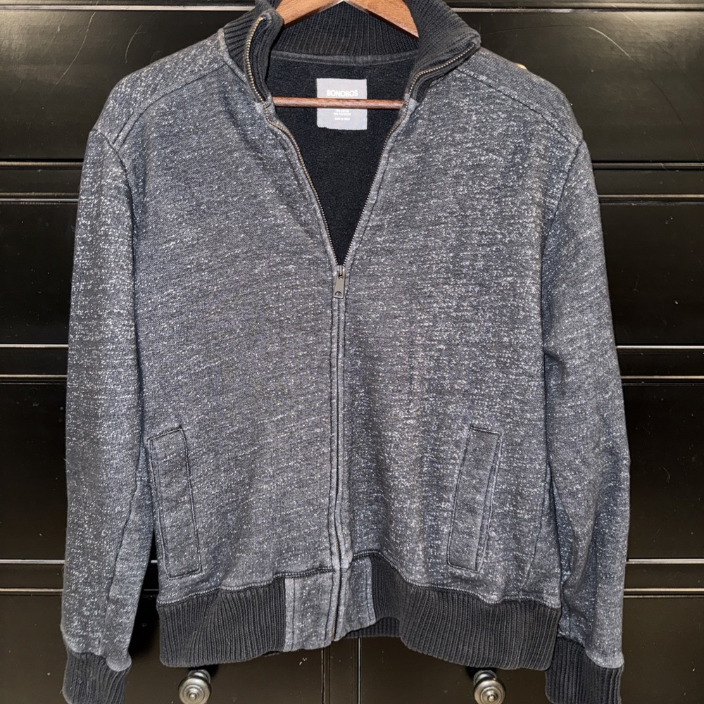 Bonobos Slim Fit Men's Full Zip Black/Gray Heathered Sweater Small Jacket
